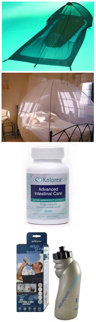 Dome Mosi-Net: useful for sleeping on the floor, or covering your sleeping bag and rucksack, Single hang point mosquito nets are light and take up little space, Kolorex horopito and aniseed anti-fungal capsules, Aqua pure water bottle